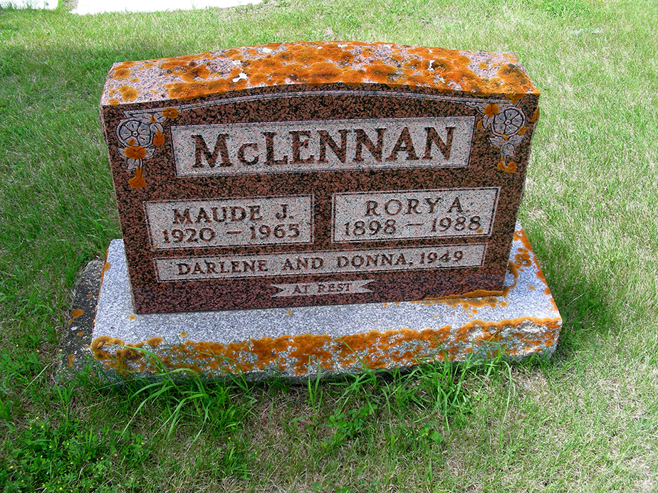 Photo of headstones/Rory A McLennan 1898-1988 hdstn Mather cem Manitoba
